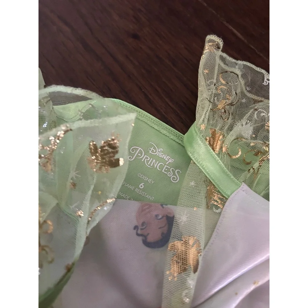 Disney Princess Tiana Costume Dress Green Yellow Gold Foil Girls Kids Dress Up - Picture 4 of 4
